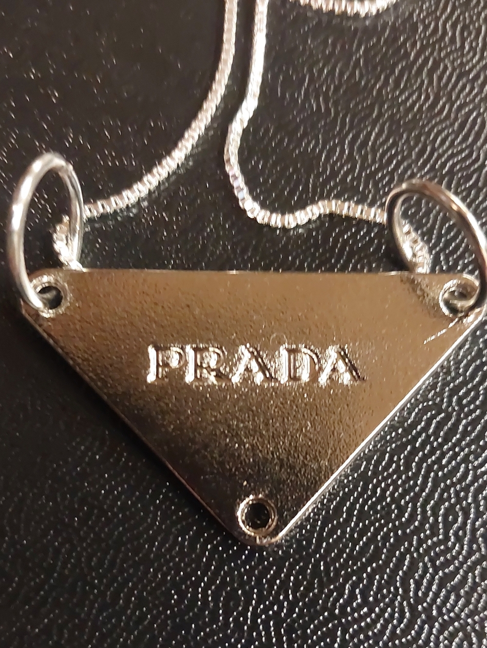 Prada Pink Enamel Triangle Logo Charm Pendant Necklace 925 SS - Picture 3 of 3